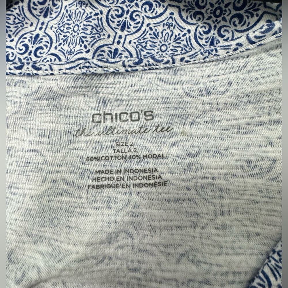 Chico’s The Ultimate Tee, Size 2 or L, blue & white - Picture 4 of 9